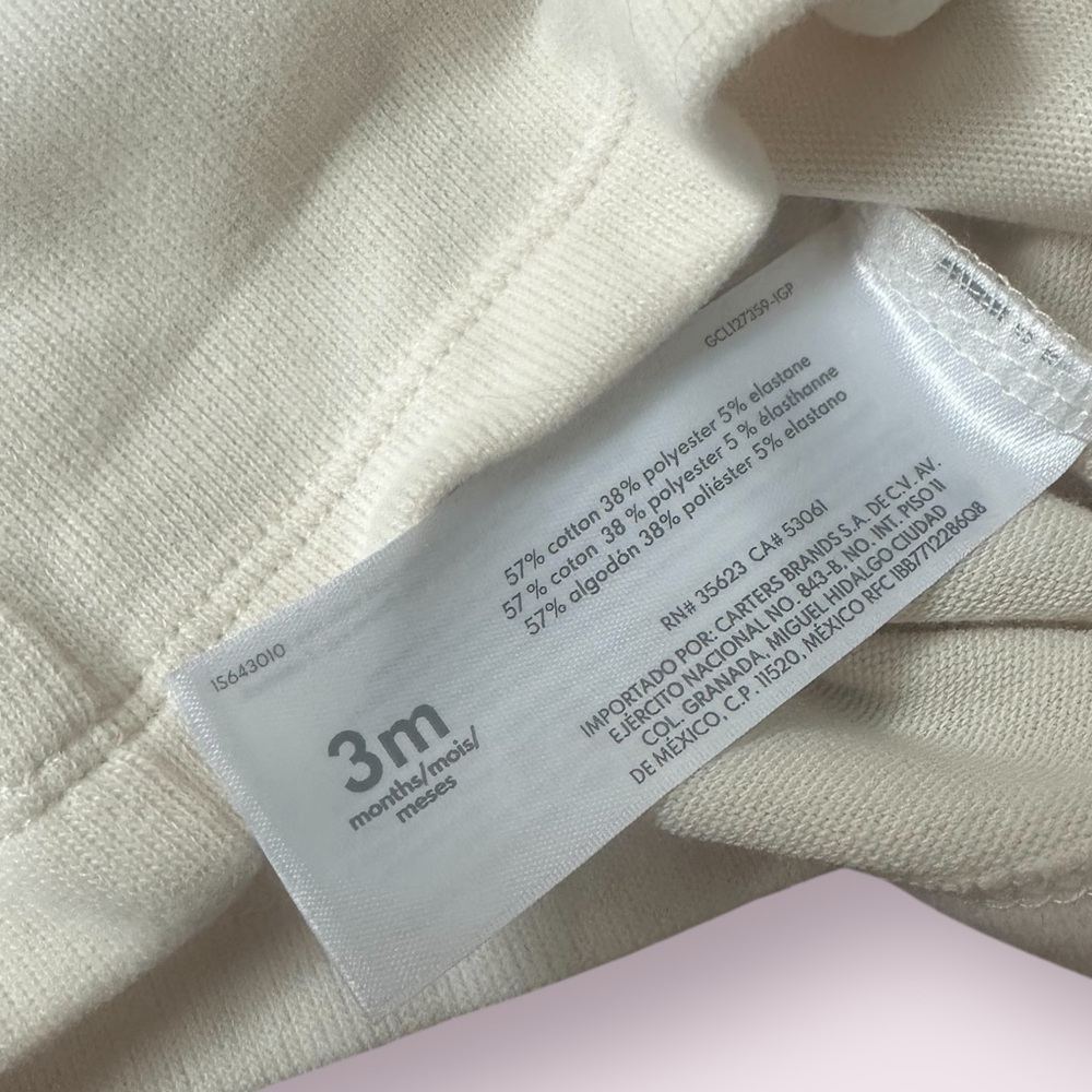 NWT Carter's Soft Cream Baby Set Long Sleeve Button Front With Pants Size 3 Mon - Picture 10 of 11